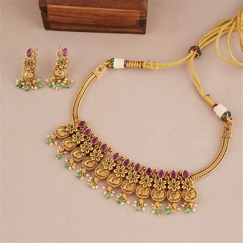 Stunning antique gold stone necklace set for women | Free Cod ...