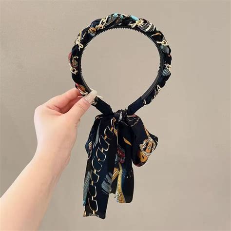 3 Pc - Retro printed ribbon tooth comb headband hair tie - Black (Unit ...
