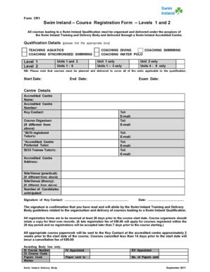 Fillable Online Swim Ireland Course Registration Form CR1 Sept 11 Fax ...