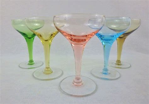 Vintage Multi Colored Champagne Glass, Set of 5 Coupe Glasses, Multi ...