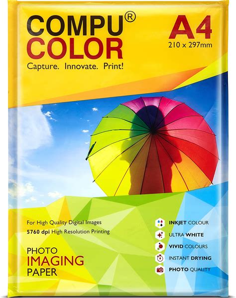 COMPUCOLOR- Resin Coated Lustre Photo Paper 275GSM (A4 Size, 20 Sheets ...