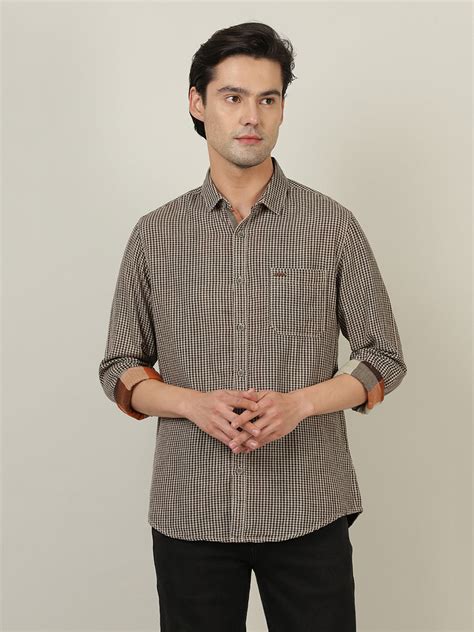 Buy Casual Brown Checked Full Sleeve 100% Cotton Shirt – Crocodile