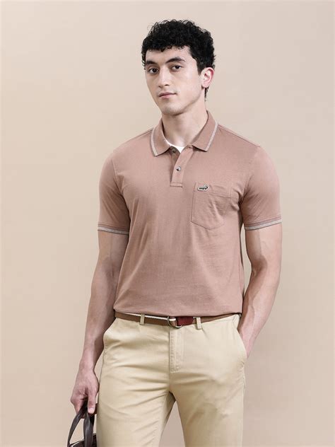 Buy Solid Light Brown Polo T Shirt with Pocket Online India – Crocodile