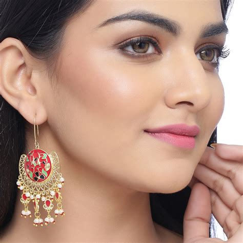 Tahira Red Bloom Chand Bali Earrings – VOYLLA