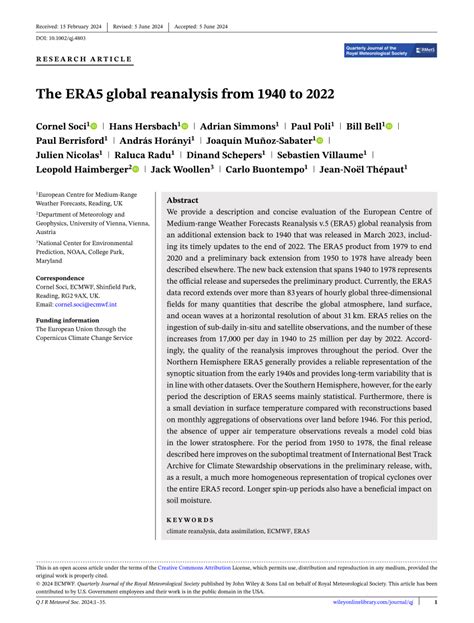 (PDF) The ERA5 global reanalysis from 1940 to 2022