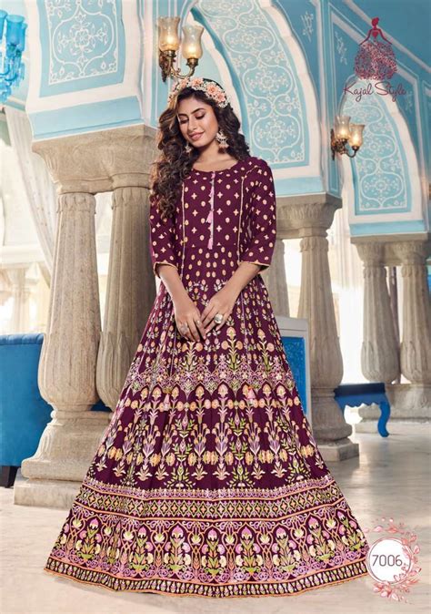 Kajal Style Colorbar Vol 7 Rayon Embroidery Long Gown Kurti Catalog