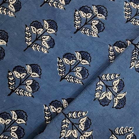 Pure Cotton Gad Ajrak Blue With Flower Motif Hand Block Print Fabric ...