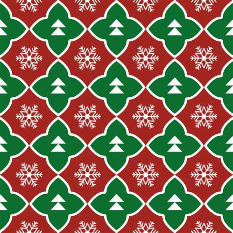Seamless Christmas pattern with green trees and white snowflakes on red ...