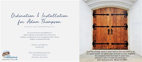 Ordination and Installation for Adam Thompson, 1400 Elliott Ave North ...
