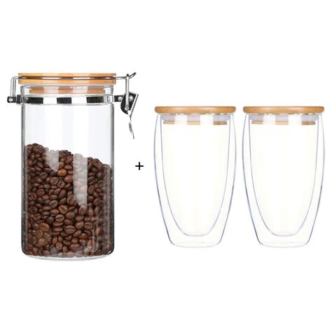 Buy KKC HOME ACCENTS Glass Coffee Bean Storage Container and Double ...