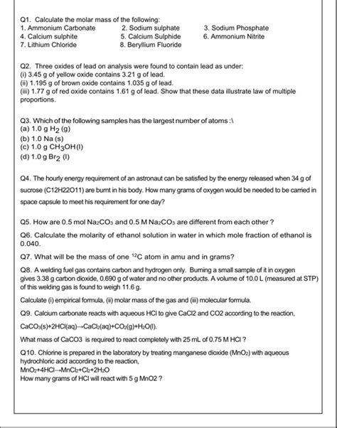 Molar Mass Calcium Carbonate