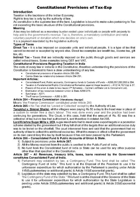 Law of Taxation Assignment-Explaination - Constitutional Provisions of ...