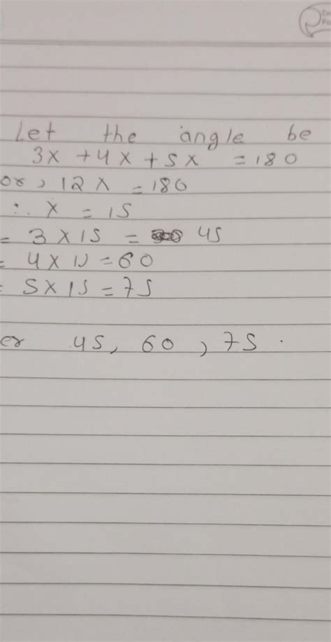 The angles of a triangle are in the ratio 3:4: 5. Find the angles of ...