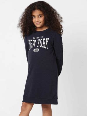 Buy KIDS Only Girls Typography Navy Dress Online