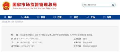 市场监管总局印发《小微企业个体工商户专业市场党建工作2022年工作要点》-中国质量新闻网