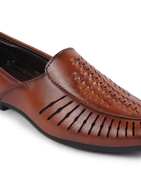 Shop Men Tan Laser Cut Ethnic Slip On Party Juttis & Mojaris