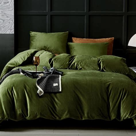 WARMDERN Olive Green Velvet Duvet Cover King Size Flannel Duvet Cover ...