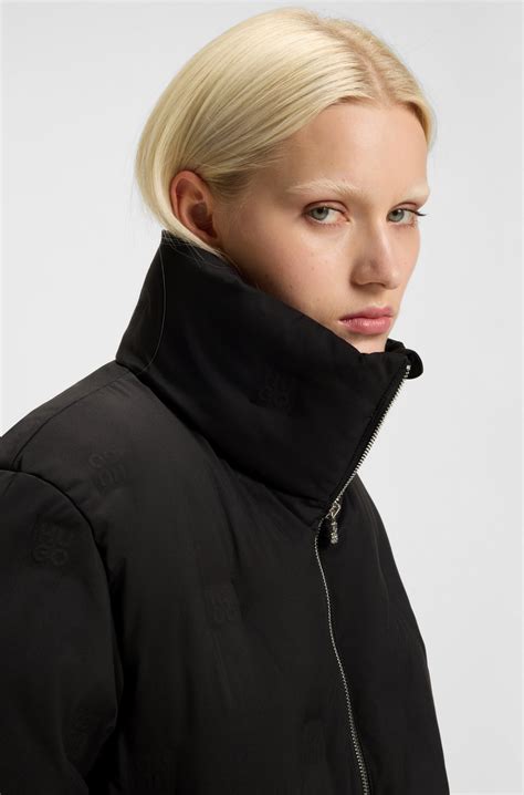 HUGO - Water-repellent puffer jacket with stacked-logo embossing - Black