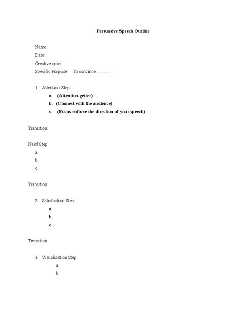 Persuasive Speech Outline Template - freshman composition - Persuasive ...