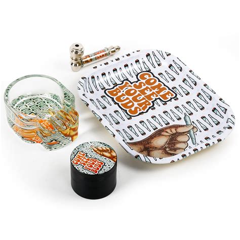 Buy The7boX Metal Smoke Grinder and Tray Rolling Set-4Piece with Pipe ...