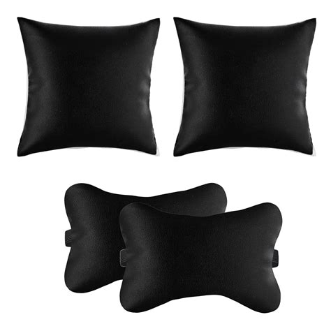 Lushomes Car Pillows for Neck, Back and Seat Rest, Pack of 4, Black PU ...