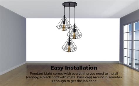 Buy WHITERAY Metal 3 Lights Round Cluster Black Diamond Hanging Pendant ...