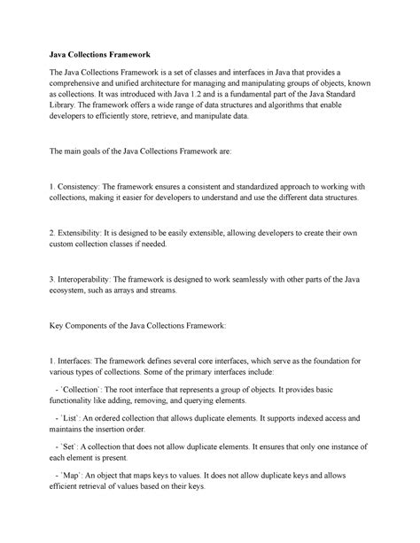 Java Collections Framework - It was introduced with Java 1 and is a ...
