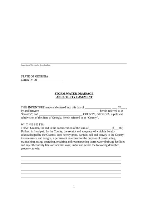 Georgia Storm Water Drainage Easement - Blank Fillable Template | Fill ...