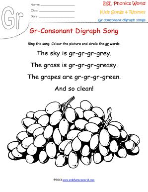 Fillable Online Consonant Digraph Songs & Rhymes, Kids Phonics Digraphs ...