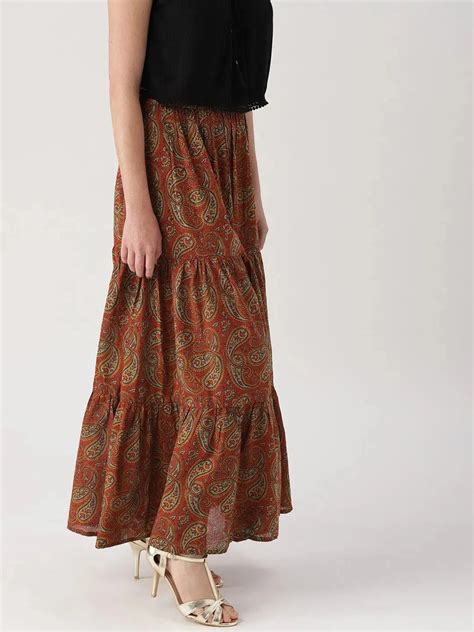 Buy Brown Printed Cotton Skirts Online at Rs.699 | Libas