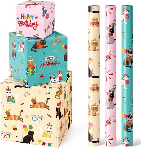 Amazon.com: WERNNSAI Cat Wrapping Paper Rolls - 3 Rolls 17” x 120 ...