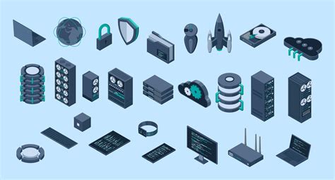 Set of isometric computer technology. Isometric set server equipment ...