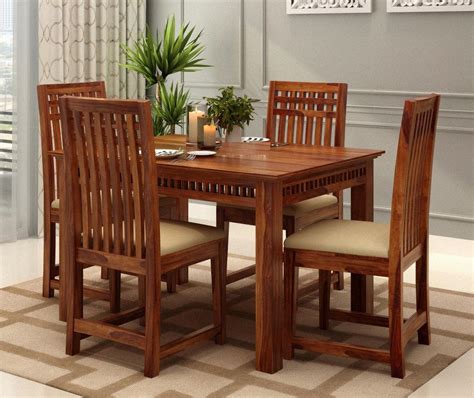 FURNIRE CARP Sheesham Wood 4 Seater Dining Table with Cushioned High ...