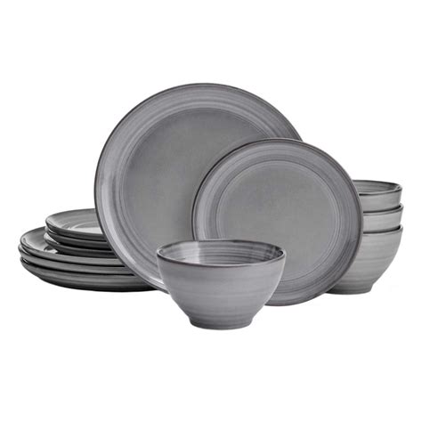 Drea 12-Piece Grey Stoneware Dinnerware Set