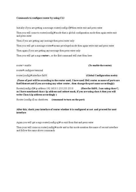 CLI commands to configure router - Commands to configure router by ...