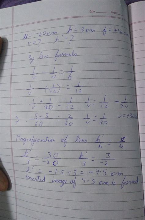 an object 3cm high is placed at a distance of 20cm in front of convex ...