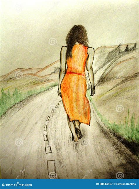 Illustration Of Woman Walking Alone