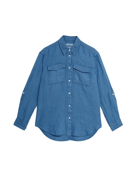 Buy Pure Linen Relaxed Utility Shirt at Marks & Spencer