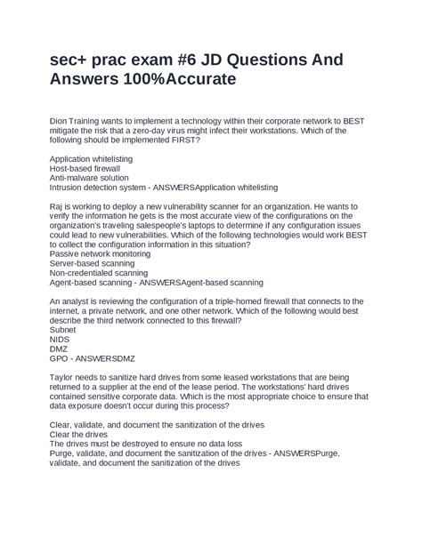 Sec+ Practice Exam #6: Cybersecurity Questions and Answers | Exams ...