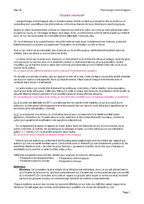 Psycho- Criminologique - Chapitre introductif La psychologie criminologique est un domaine assez ...