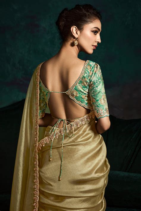 Buy Golden Embroidered Organza Saree Online | Saree Buta | ZB134070