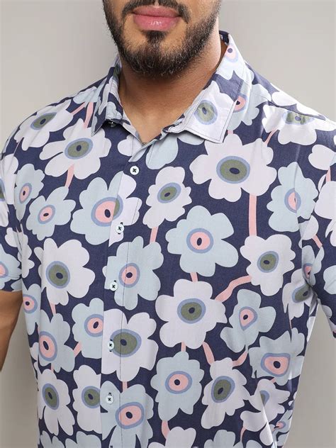 Plus Size Men's Indigo Blue Maxi Floral Block Shirt (3XL - 6XL ...