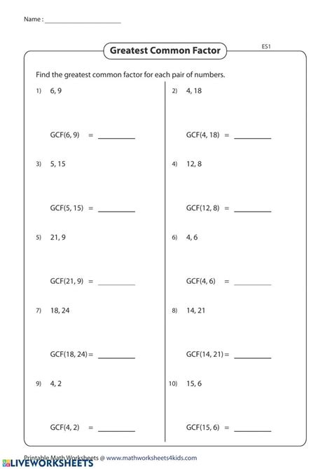 Image result for Finding GCF Worksheet