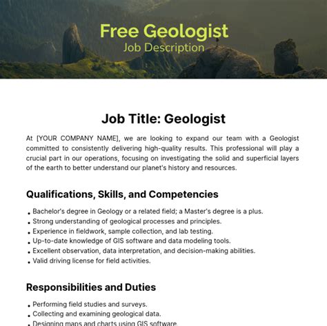 Free Geologist Job Description Template to Edit Online