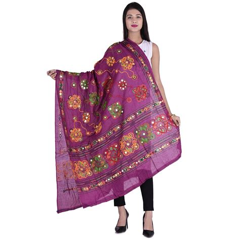 Indian handicraft Women's Cotton Kutch Aari and Mirror Work Dupatta ...