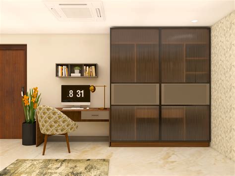 Wardrobe with Study Table Design 的图像结果