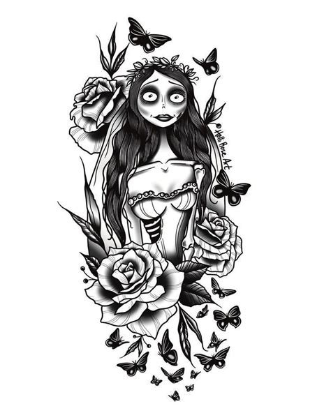 Image result for Tim Burton Corpse Bride Tattoo Stencils