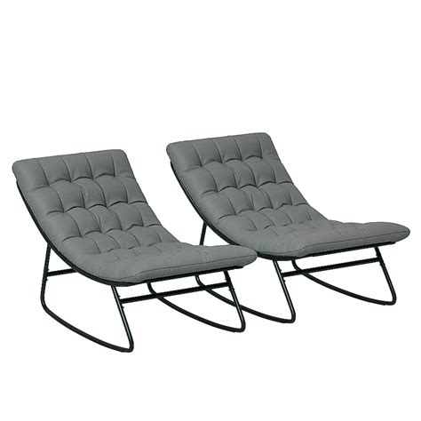 Outsunny 2 Pieces Outdoor Rocking Chairs with Thick Cushions Outdoor ...