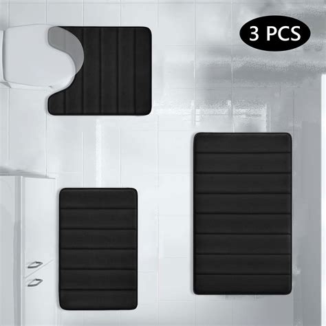 Tripumer 3 Pcs Memory Foam Bathroom Rug Set with U Shape Mat Bathroom ...