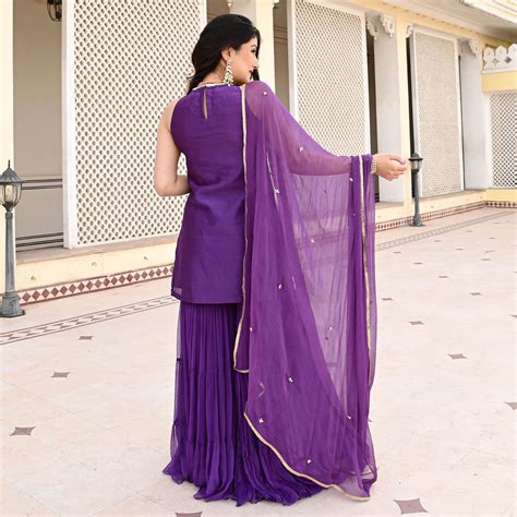 Heeriye Purple Designer Chiffon Sharara Suit Set for Women Online ...